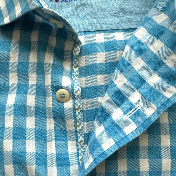 Robert Graham Shirt Mens Large Blue Gingham Classic Fit Long Sleeve Button Down - Picture 8 of 12
